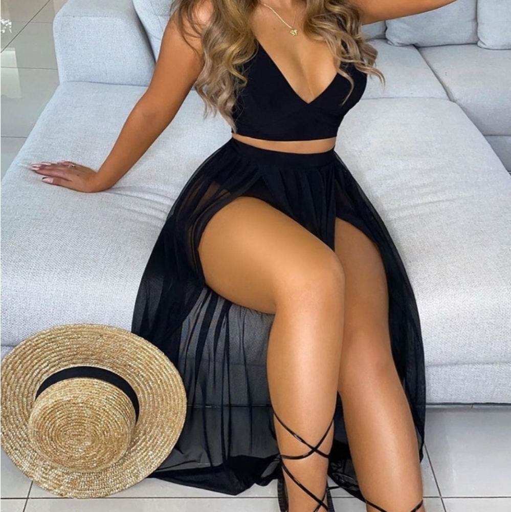 Two piece sheer skirt with top